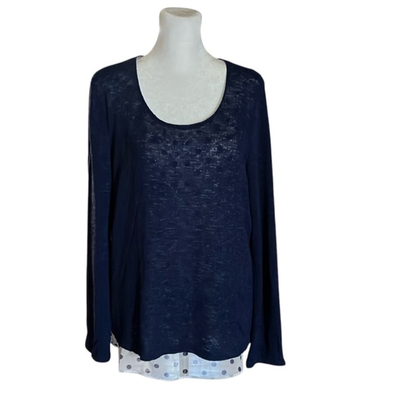 Charming Charlie Navy Blue Polka Dot Layered Open Split Back Knit Top Size M - Picture 1 of 9
